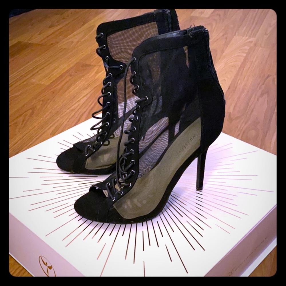 Forever 21 black mesh lace up heels